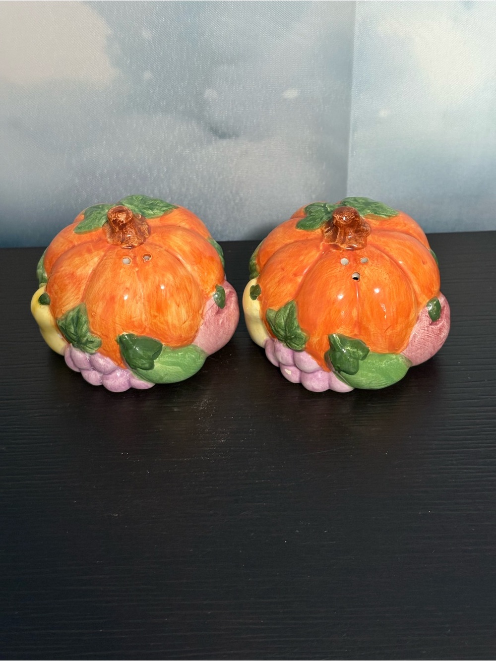 Russ Autumn Harvest Pumpkin salt and pepper shakers. Holiday Decor. PO